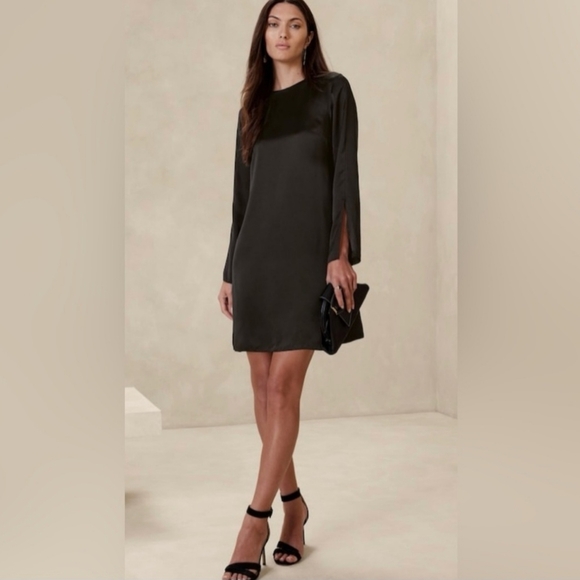Banana Republic Dresses & Skirts - Banana Republic Black Abril Silk Mini Dress Slit Sleeves Womens Size XXS NEW
